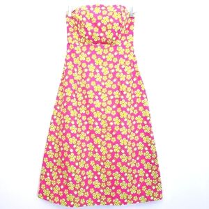 Vintage Lilly Pulitzer Strapless Lip Pink Dunebuggy Floral w/Ladybugs Midi Dress